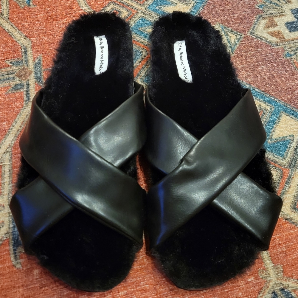 Rebecca Minkoff Faux Leather X-Cross Slippers